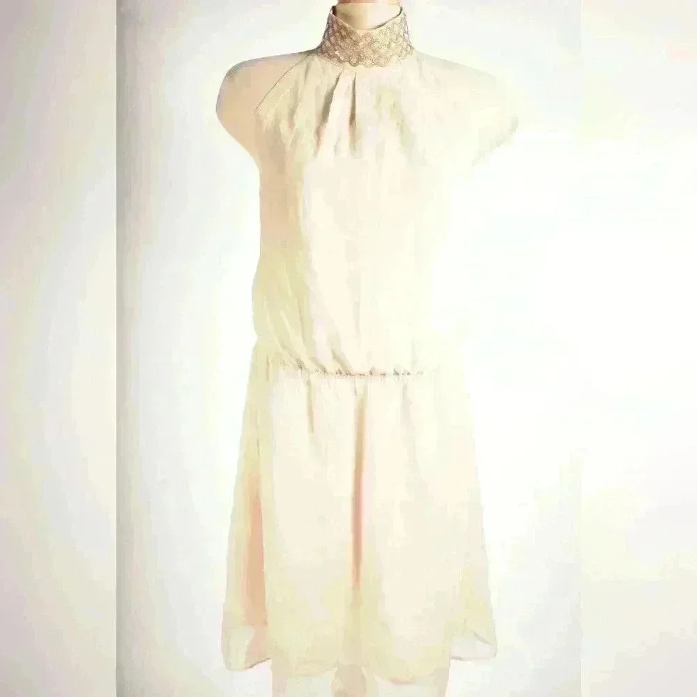 PATRIZIA PEPE FIRENZE Blush Pink Sequin Halter Mini Cocktail Silk Dress 42 Italy